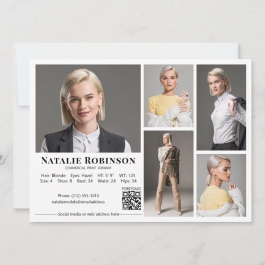 Model Actor 6 Foto Comp Kaart Sjabloon met QR (Achterkant)