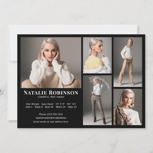 Model Actor 6 Fotoportfolio Comp Kaart Sjabloon (Achterkant)