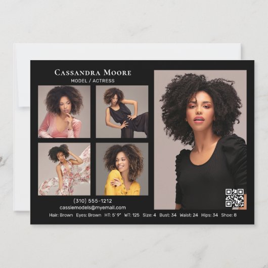 Model Actor 8 Foto Composiet Kaart Sjabloon (Achterkant)