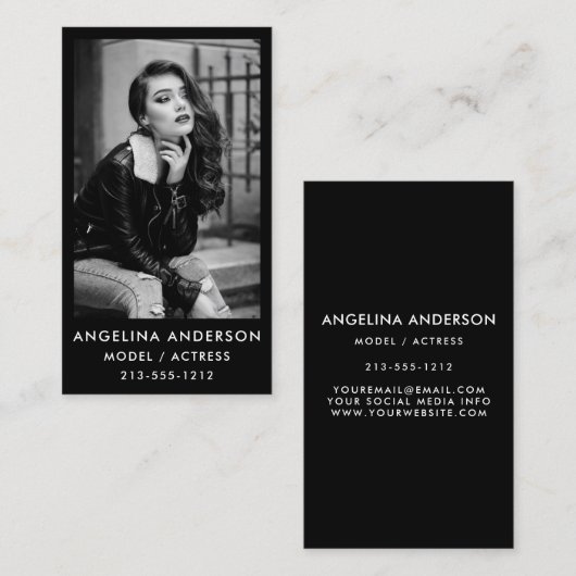 Model Actor Black en White Photo Professional Visitekaartje (Voorkant / Achterkant)