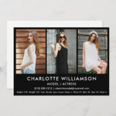 Model Actor Comp Card 3 Foto 5x7 zwart Kaart (Voorkant / Achterkant)