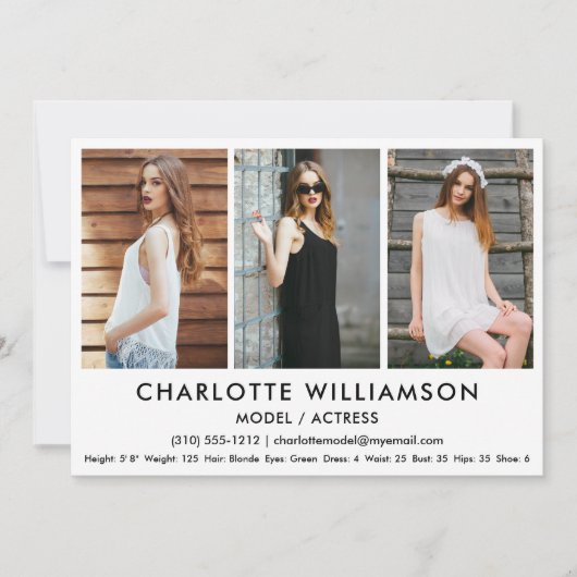 Model Actor Comp Card 3 Photo 5x7 White Kaart (Voorkant)