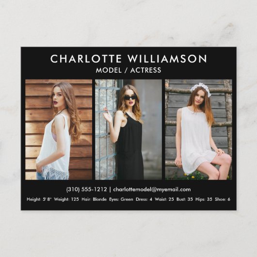 Model Actor Comp Card 3 Photo Briefkaart Black (Voorkant)