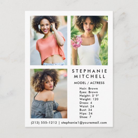 Model Actor Comp Card 3 Photo Wht - Briefkaart (Voorkant)