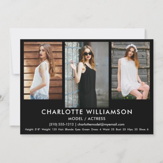 Model Actor Comp Card 5x7 Blk 3-foto Kaart (Voorkant)