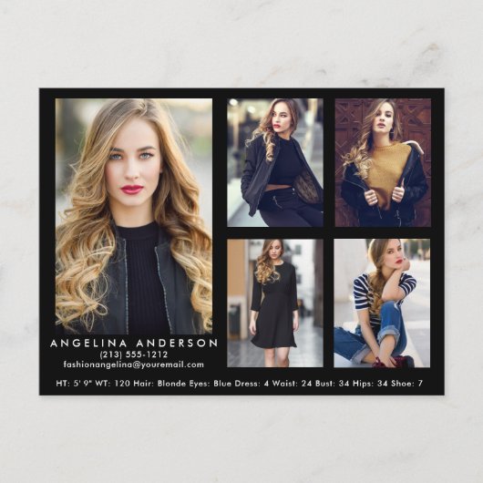 Model Actor Comp Card Black 5 Photo Briefkaart (Voorkant)