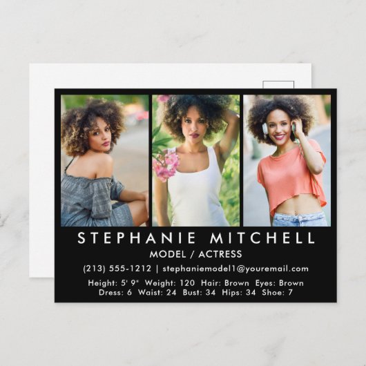 Model Actor Comp Card Blk Briefkaart - 3 foto's (Voorkant / Achterkant)