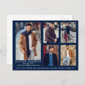 Model Actor Comp Card Blue 5 Photo Briefkaart (Voorkant / Achterkant)