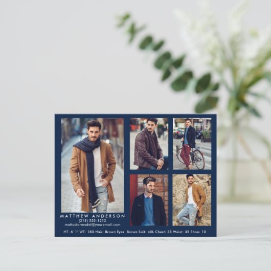 Model Actor Comp Card Blue 5 Photo Briefkaart (Staand voorkant)