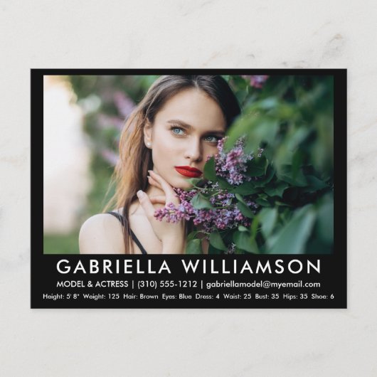 Model Actor Comp Card Photo Black Briefkaart (Voorkant)