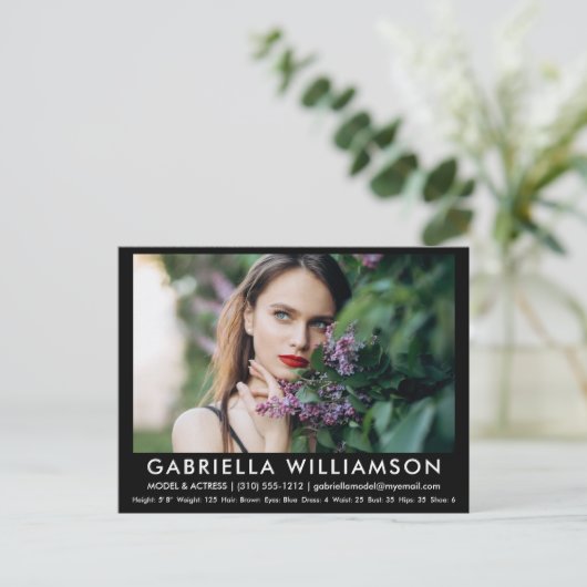 Model Actor Comp Card Photo Black Briefkaart (Staand voorkant)