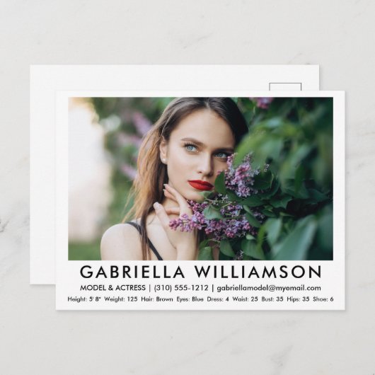 Model Actor Comp Card Photo White Briefkaart (Voorkant / Achterkant)