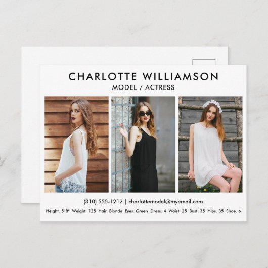Model Actor Comp Kaart 3 Foto Briefkaart Wit (Voorkant / Achterkant)