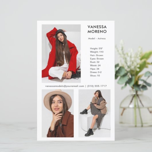 Model Actor Comp Kaart 3 Foto Witte Flyer (Staand voorkant)