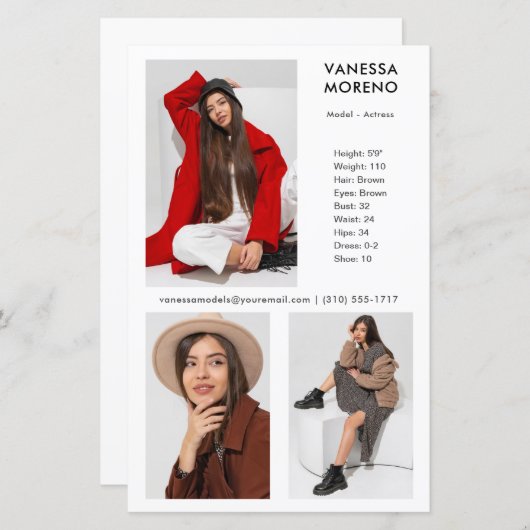 Model Actor Comp Kaart 3 Foto Witte Flyer (Voorkant / Achterkant)