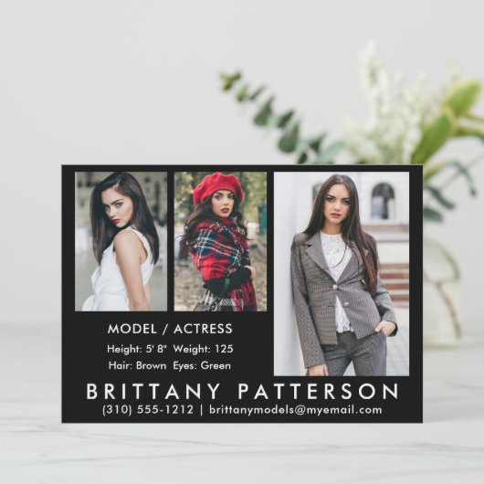Model Actor Comp Kaart 3 Foto zwart, 5 x 7 (Staand voorkant)