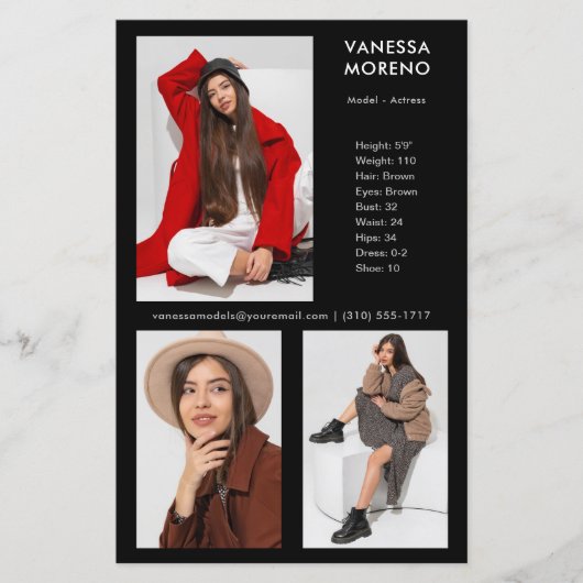 Model Actor Comp Kaart 3 Foto Zwart Flyer (Voorkant)