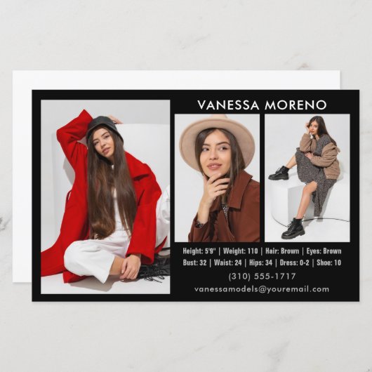 Model Actor Comp Kaart 3 Foto Zwart Flyer (Voorkant / Achterkant)