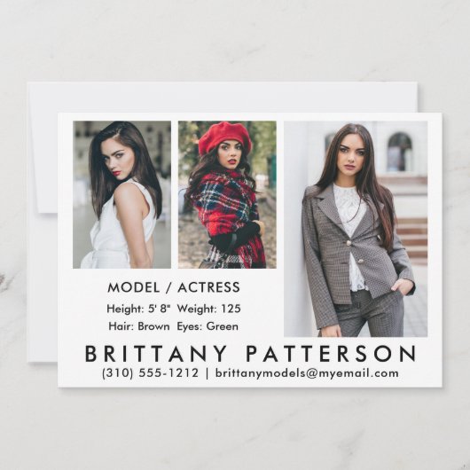Model Actor Comp Kaart 3 Photo White 5 x7 (Voorkant)