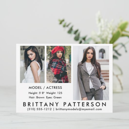 Model Actor Comp Kaart 3 Photo White 5 x7 (Staand voorkant)