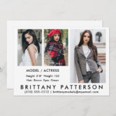 Model Actor Comp Kaart 3 Photo White 5 x7 (Voorkant / Achterkant)