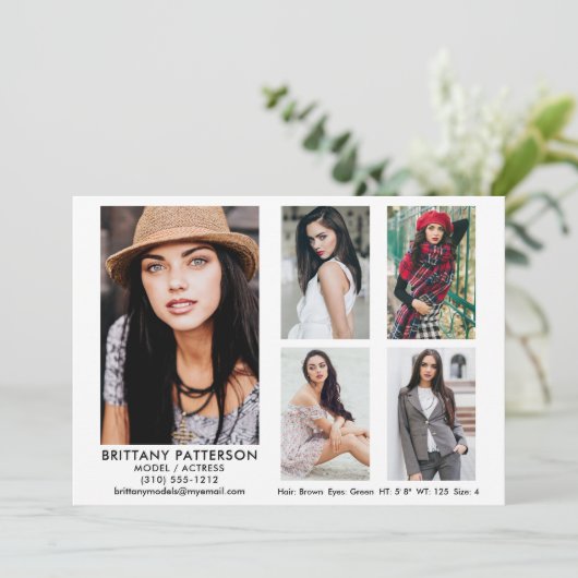 Model Actor Comp Kaart 5 Foto White, 5 x7 (Staand voorkant)