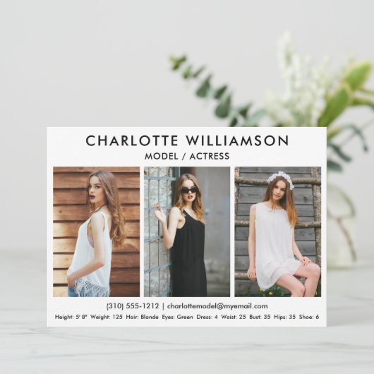 Model Actor Comp Kaart 5x7 White 3 Photo (Staand voorkant)