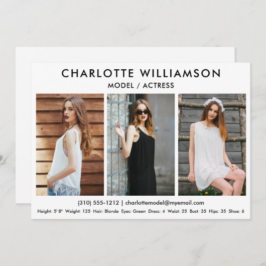 Model Actor Comp Kaart 5x7 White 3 Photo (Voorkant / Achterkant)