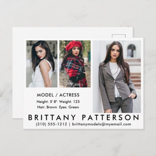 Model Actor Comp Kaart Briefkaart 3 Foto Wit (Voorkant / Achterkant)