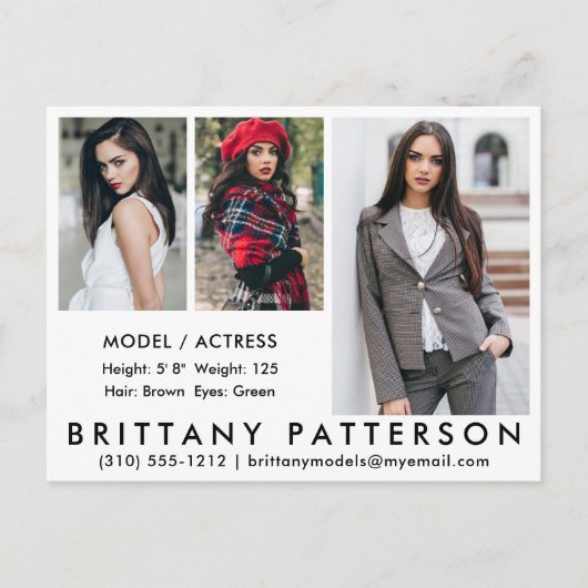 Model Actor Comp Kaart Briefkaart 3 Foto Wit (Voorkant)