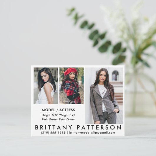 Model Actor Comp Kaart Briefkaart 3 Foto Wit (Staand voorkant)