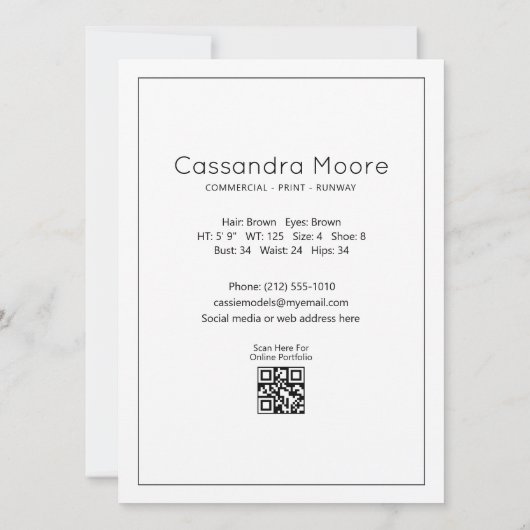 Model Actor Composiet Kaart Modern Fotosjabloon (Achterkant)