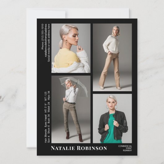 Model Actor Composiet Kaart Sjabloon 5 Foto (Achterkant)