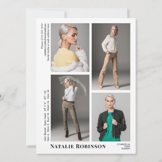 Model Actor Composiet Kaart Sjabloon 5 Foto (Achterkant)