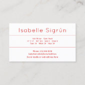 Model Actor Foto Promotie Rood en Wit Visitekaartje (Achterkant)