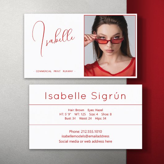 Model Actor Foto Promotie Rood en Wit Visitekaartje