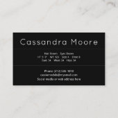 Model Actor Foto Promotie Visitekaartje (Achterkant)