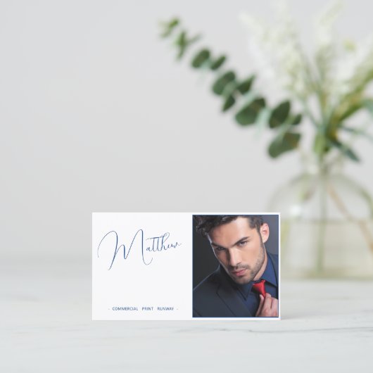 Model Actor Foto Promotie Wit en Blauw Visitekaartje (Staand voorkant)