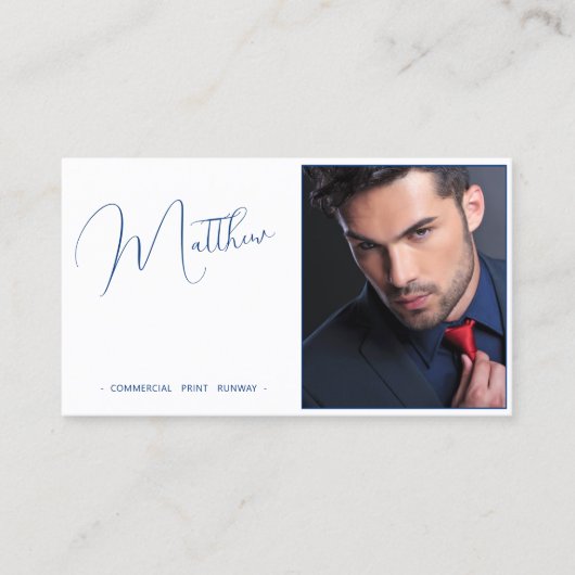 Model Actor Foto Promotie Wit en Blauw Visitekaartje (Voorkant)