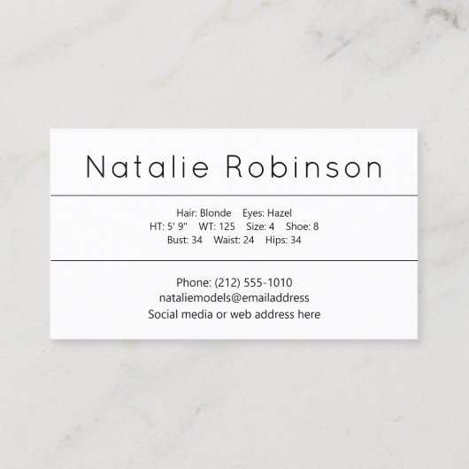 Model Actor Foto Promotie Wit en Zwart Visitekaartje (Achterkant)