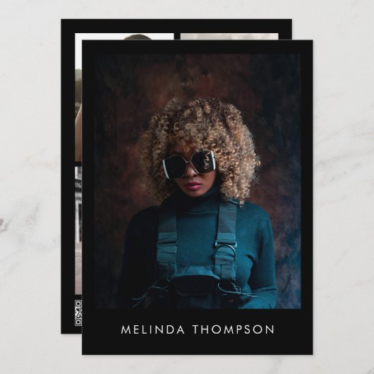 Model Actor Modeling Comp Card 5 Photo Black Kaart (Voorkant / Achterkant)