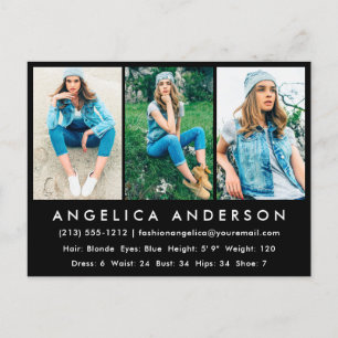 Model Actor Photo Comp Card Blk Briefkaart