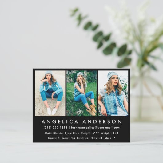 Model Actor Photo Comp Card Blk Briefkaart (Staand voorkant)