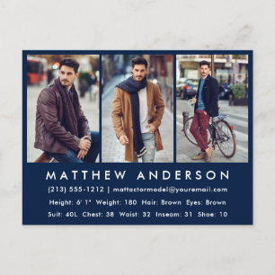 Model Actor Photo Comp Card - Briefkaart blauw