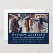 Model Actor Photo Comp Card - Briefkaart blauw (Voorkant / Achterkant)