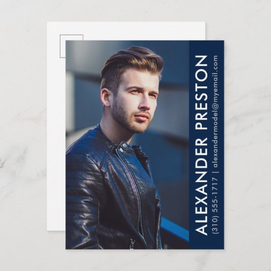 Model Actor Photo Comp Card Dk Blue AP Briefkaart (Voorkant / Achterkant)