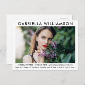 Model Actor Photo Comp Card White Briefkaart (Voorkant / Achterkant)