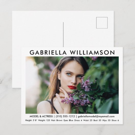 Model Actor Photo Comp Card White Briefkaart (Voorkant / Achterkant)