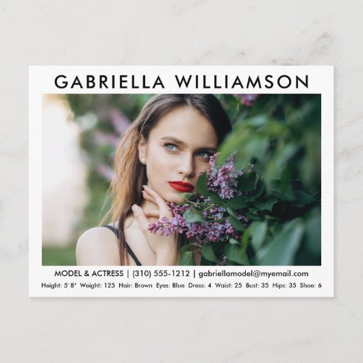 Model Actor Photo Comp Card White Briefkaart (Voorkant)