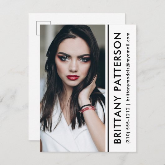 Model Actor Photo Comp Card White Stripe Briefkaar Briefkaart (Voorkant / Achterkant)